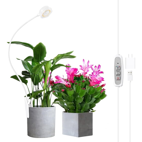 Full Spectrum LED Pot Clip Grow Light for Succulents & Small Indoor Plants, 4 Dimmable Levels, Auto Timer, White, 1 Pack