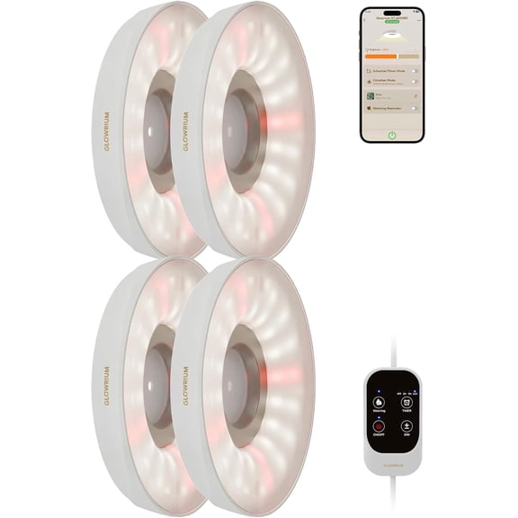 Full Spectrum Puck Grow Light for Indoor Plants, 32W, Manual and App Control, Auto-Timer, 10-Level Dimmable, White, 4 Packs Bestseling