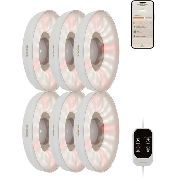 Full Spectrum Puck Grow Light for Indoor Plants, 48W, Manual and App Control, Auto-Timer, 10-Level Dimmable, White, 6 Packs Bestseling