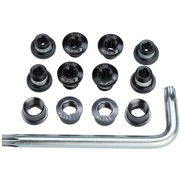 Full Speed Ahead Torx T-30 Alloy Road Triple Chainring Nut/Bolt Set wiith tool BLK