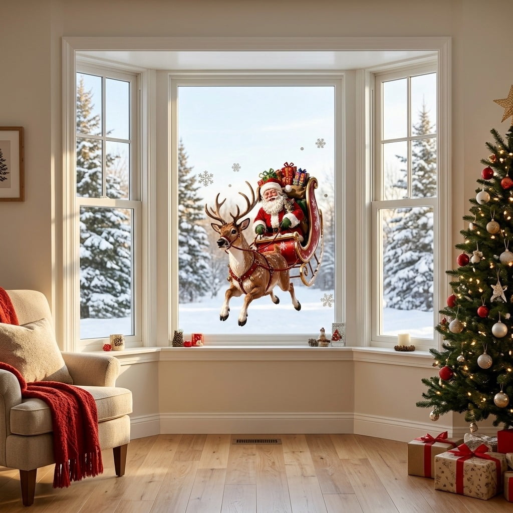 Full Speed Over the Snow, Sleigh and Reindeer in Tow — Christmas Window ...