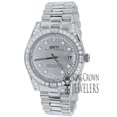 thumbnail image 1 of Full Stainless Steel 18K White Gold Tone Simulated Diamond Mens Watch 40mm W/Date, 1 of 8