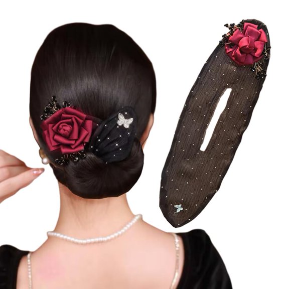 Full Star Flower Hair Accessories, Elegant Hand Embroidered Flower Hair Bun Roller for Long Hair, Lazy Hair Curler Deft Bun Maker and Disk for Women and Girls