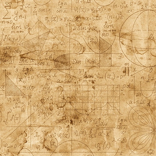 Cotton Full Steam Ahead Parchment Equations Science Math Atoms Old Worn Scratch Paper Blank Quilting Brown Cotton Fabric Print by the Yard (3927-41)