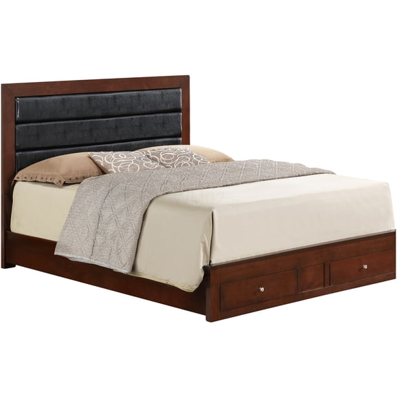 Full Storage Bed Frame with Headboard, Cherry Finish Platform Bed with 4 Drawers for Bedroom