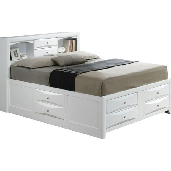 Full Storage Bed In White, Stylish And - 49"h X 57"w 87"d Construction Bedroom Improvement White Contemporary With Compartments Elegant Design