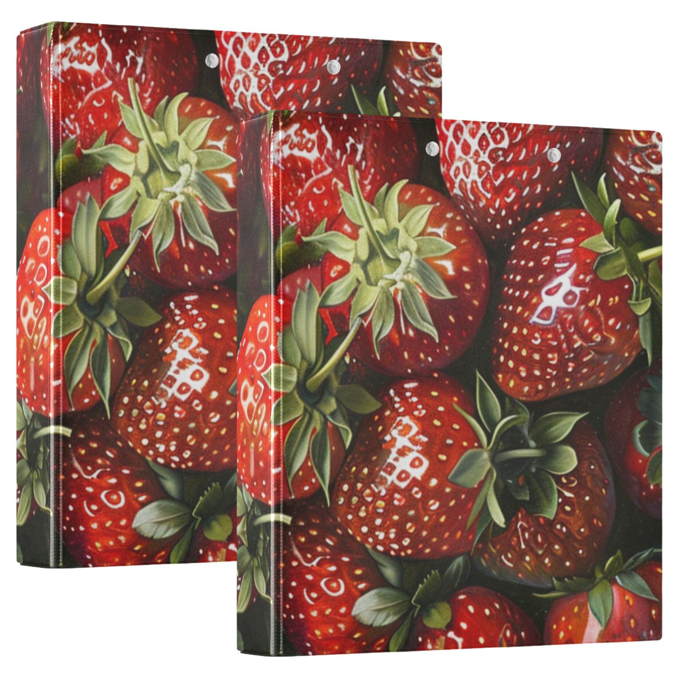 Full Strawberries 3 Ring Binders 1.5 inch Hardcover File Folders with Interior Pockets A4 Size Organizer for School Office Hospital