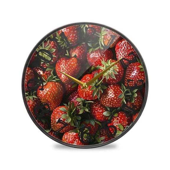 Full Strawberries Wall Clock 10 Inch Silent Non Ticking Battery Operated Easy to Read for Kitchen Living Room
