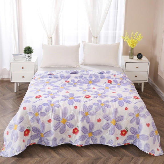 Full Summer Blanket, Fresh Flowers Water-Washed Cottons Summer Quilt Soft And Breathable Air-Conditioning Quilt Washer-Washable Lightweight Quilt For Spring And Fall
