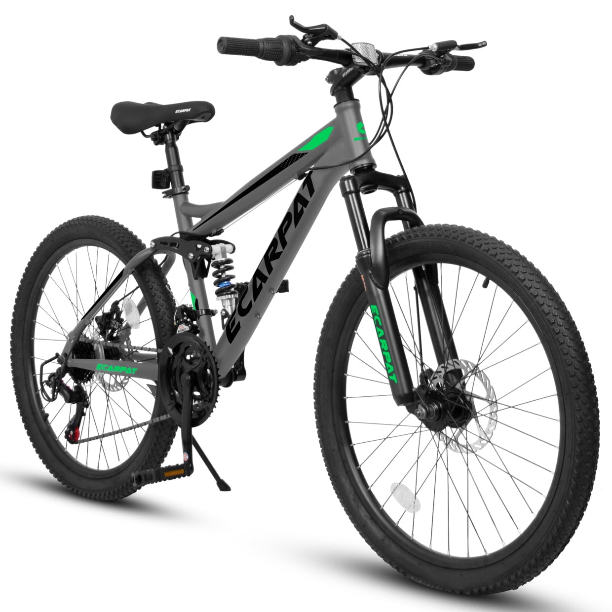 Full Suspension Mountain Bike 24 Inch Wheels 21 Speeds Trail Commuter City Mountain Bike Carbon Steel Frame Disc Brake Grip Shifter Front Fork Shock Absorber Bicycles for Men and Women Gray Walmart