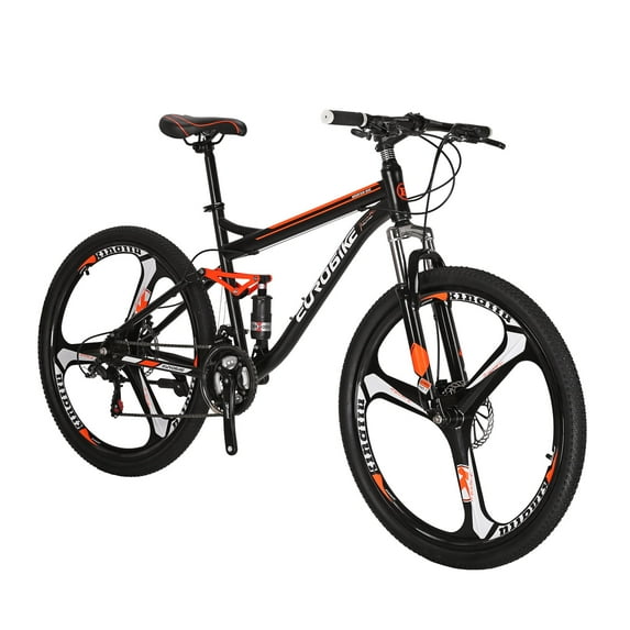Full Suspension Mountain Bike, S7 Mountain Bike for Mens, 27.5 Inch Mens Mountain Bikes, 21 Speed, Shock Absorber, Disc Brakes, Adult for Mens Bicycle 3-Spoke Orange