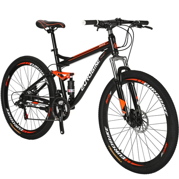 Full Suspension Mountain Bike, S7 Mountain Bike for Mens, 27.5 Inch Mens Mountain Bikes, 21 Speed, Shock Absorber, Disc Brakes, Adult for Mens Bicycle Multi-Spoke Orange