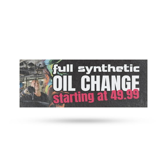 Full Synthetic Oil Change Vinyl Decal 12 Inch x 5 Inch Weatherproof Heavy-Duty Adhesive Backing | Professional Auto Service, Reliable Mechanics, Affordable Pricing | Made in USA
