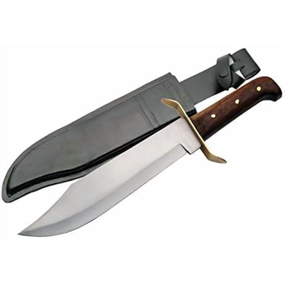 Full Tang Bowie Fixed Blade Hunting Knife 15 inch - Buck Knife with Leather Sheath for Men - Firm Grip Handle, Brass Guard with Carbon Steel Clip-Point Blade Knifes for Camping, Outdoor$$Other