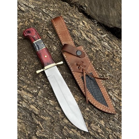 Full Tang D2 Steel Bowie Knife Fixed Blade Hunting Knives with Leather Sheath Ideal For Camping, Hiking, Survival Gift For Man$$Other