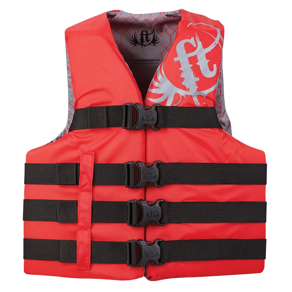 Full Throttle 112200-100-080-19 Adult Dual-Sized Nylon Water Sports Vest - 2XL/4XL (50"-60" Chest), Red