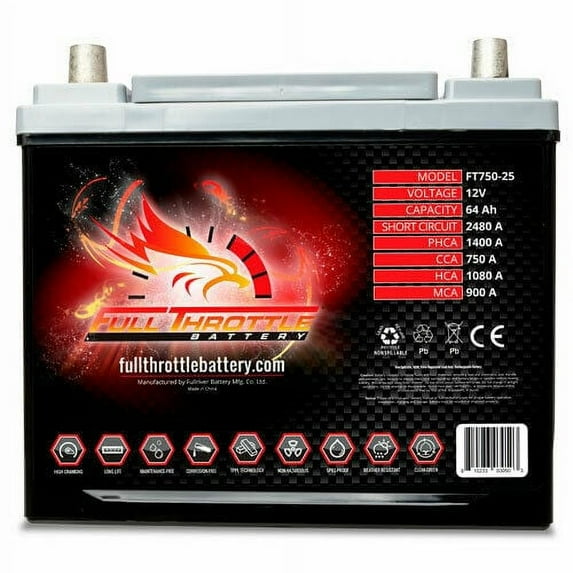 Full Throttle FT750-25 AGM 12 Volt Automotive Battery, Group Size 25, 750 CCA for KRX