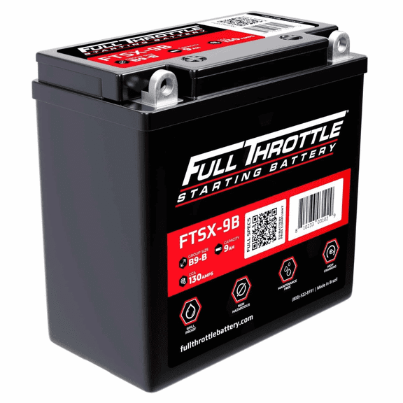 Full Throttle FTSX-9B 12 Volt 9 Ah Rechargeable SLA AGM Battery, 130 CCA