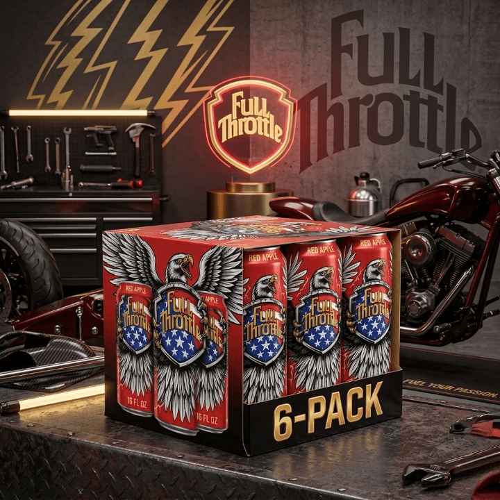 Full Throttle Red Apple Energy Drink, 16 fl oz Cans, Pack of 6 – Bold Apple Flavor Energy Boost