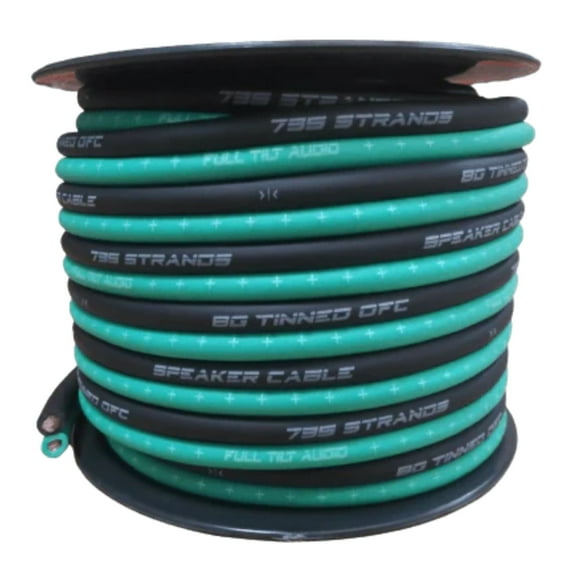 Full Tilt Audio 8 Gauge Tinned Oxygen Free Copper Speaker Wire Teal/Black Lot