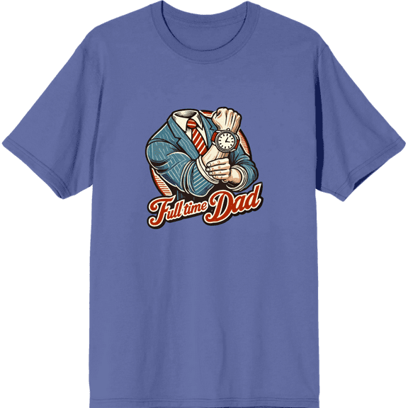 Full Time Dad Business Suit Adult Blue Crew Neck Short Sleeve Tee-Medium