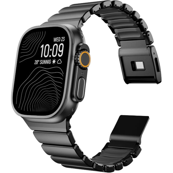 Full Titanium with Silicone Band Compatible with Apple Watch Ultra 3/2/1 49mm/Series 11/10/9/8/7 46mm 45mm 44mm, Adjustable Links Titanium Magnetic Clasp Connectors and DLC Coating