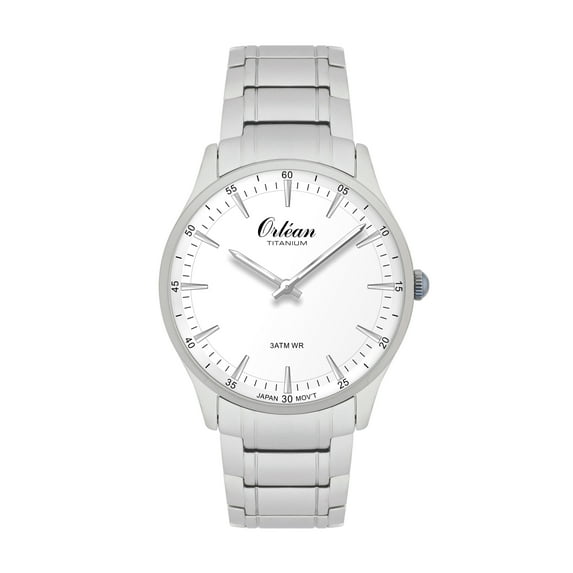 Full Titanium Watch, Orlean 41mm Thin Analog Mens Titanium Watch, 10 Year Warranty,White Dial, Japanese Quartz Movement, Date - ME3593