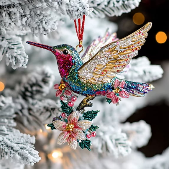 Full Tomorrow Christmas Decorations Glittering Holiday Decoration,Christmas Tree Ornament Festive Bird Themed Tree Decor Colorful Hummingbird pendant for Xmas Decor Indoors Home Party, 3.15"
