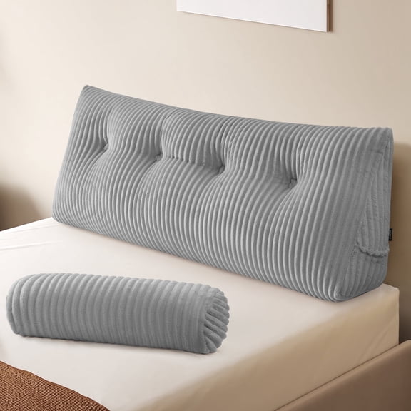 Z-HOM Full Size Headboard Pillow Set - Wedge Pillow with 2 Roll Pillows, 54” Triangular Bed Rest for Reading & Back Support, Removable Velvet Cover, Light Grey