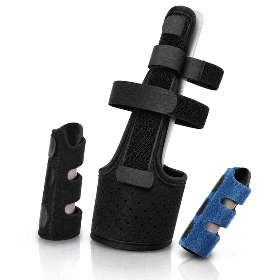 Full Trigger Finger Splint 3 Pack - Hand and Wrist Brace Support for Sprains,Pain Relief,Arthritis,Tendonitis,Fractured Finger - Adjustable Locking Straightener Finger Splint