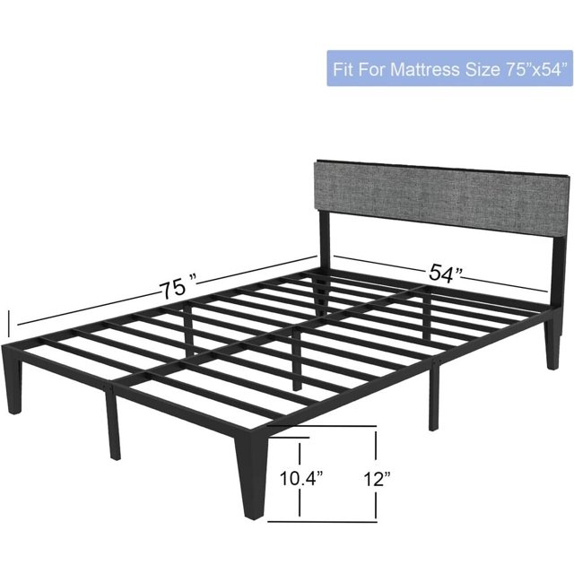 Full Upholstered 12" Metal Platform Bed Frame /With Steel Slats /No Box