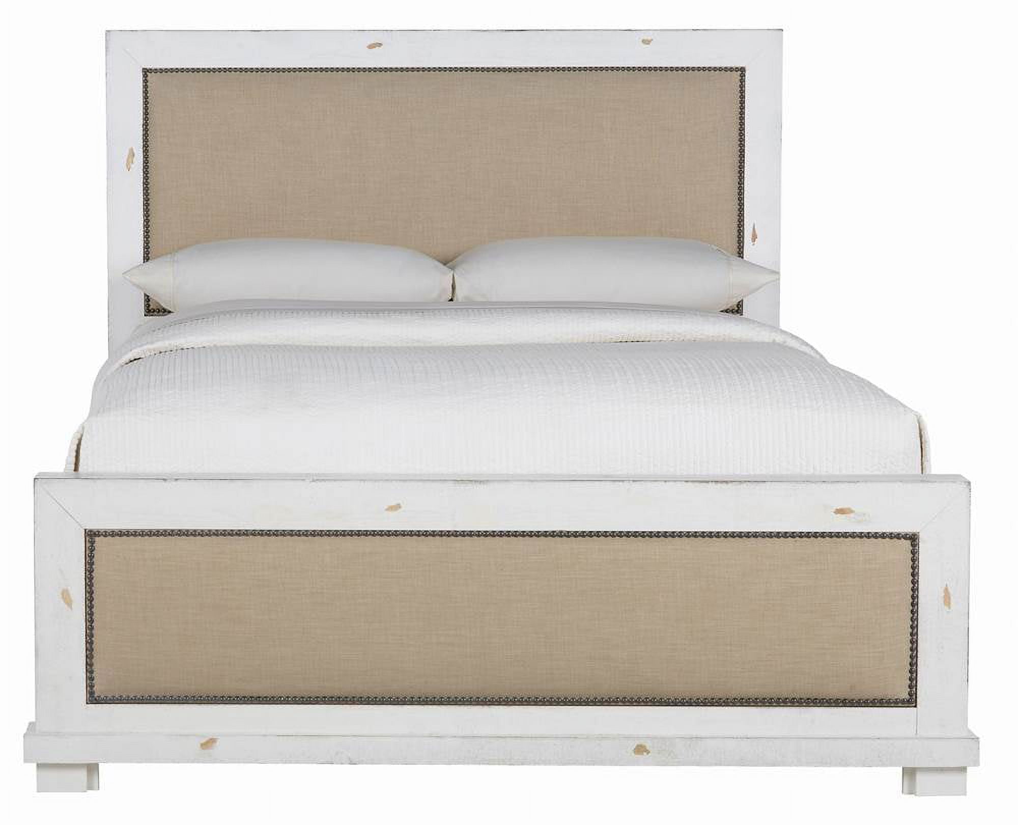 Elegant Transitional Full Bed with Linen Upholstery and Nailhead Trim