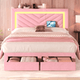 thumbnail image 1 of NHIXSOM Full Upholstered Platform Bed Frame with LED Lights and Storage, Velvet Adjustable Headboard, Pink, 1 of 8