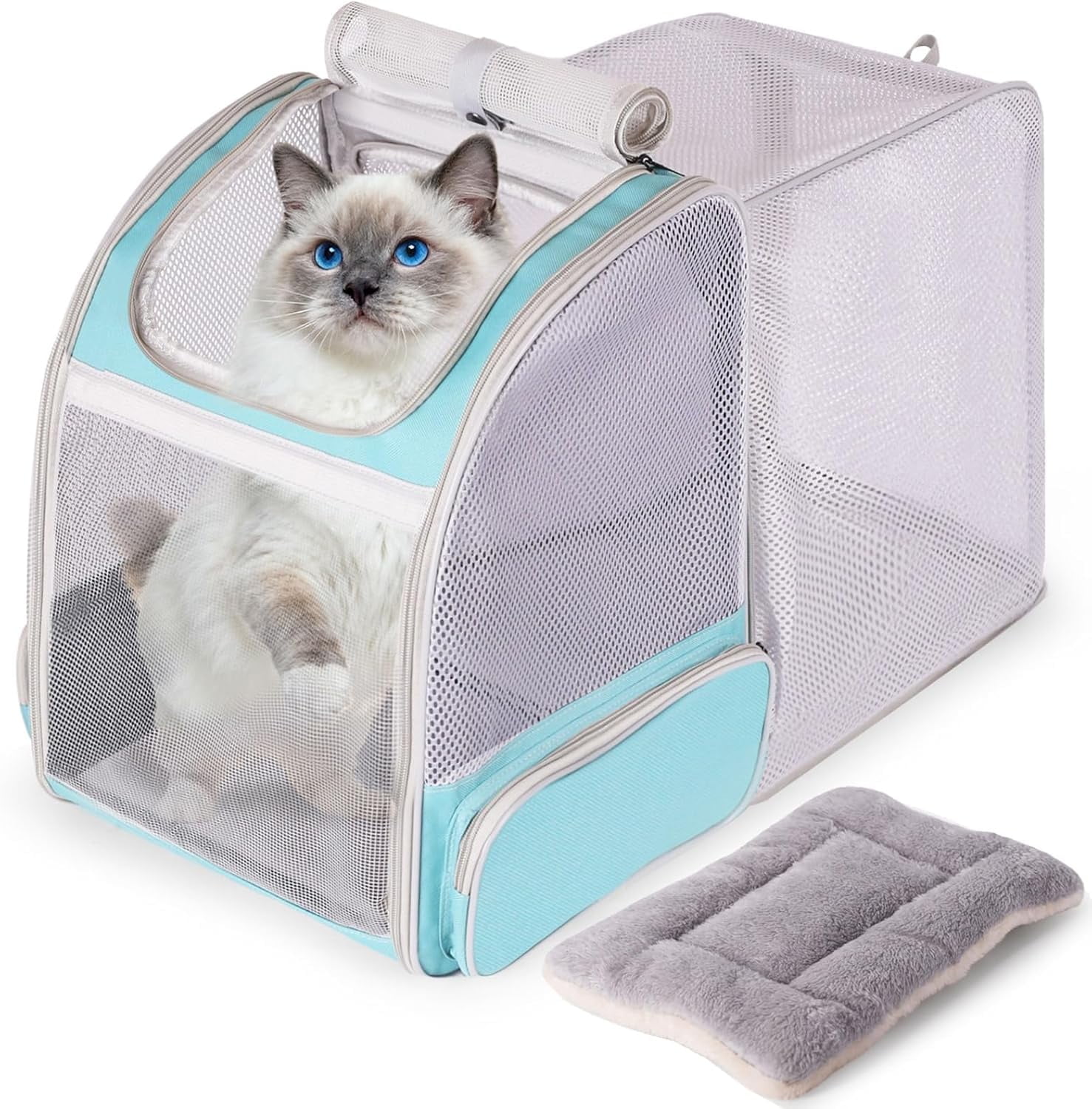 Full Vented Cat Backpack Carrier, Back Expandable Backpack for Large Cat and Small Dog up to 16 Pounds, Airline Approved Kitten Carrying Bag for Traveling and Hiking