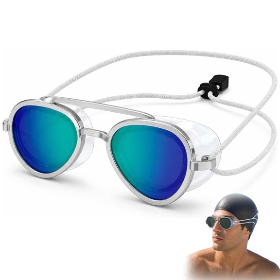Full View Anti Fog Adult Swim Goggles, UV Protection Leakproof for Pool Competition Training(Blue-silver)