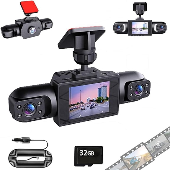 Full View Car Dashcam System , 2026 NEW 360° Car Dvr WiFi 4 Channel Dash Cam Video Recorder Wireless with 32gb Card, 24h Parking Monitor, Night Vision, Loop Recording (Three sides(Front+left+right))
