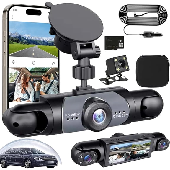 Full View Car Dashcam System, 360 Dash Camera for Cars, 4-Channel HD 1080P Vehicle Camera, Night Vision, Loop Recording, Parking Surveillance, Front/Rear/Left/Right Coverage (32G)