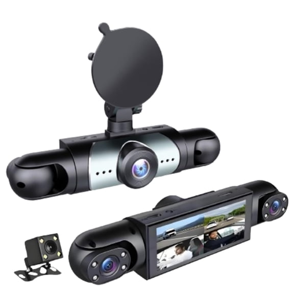 Full View Car Dashcam System, 360 View 4 Channel Dash Cam Front and Rear Left Right Inside Camera, 1080p Side Car Camera with Parking Mode, Night Vision, G-Sensor, Loop Recording