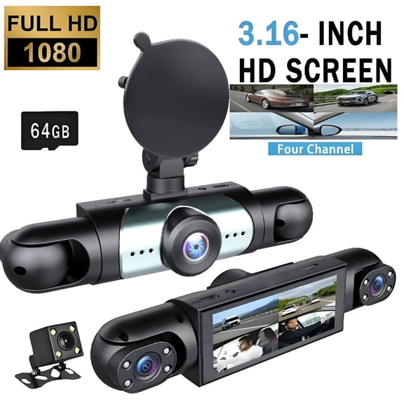 Full View Car Dashcam System, 4-channel Car Dash Cam Full View System,360 1080p Hd Front Rear Side Vision Camera, Loop Recording,for Commuters, Rideshare, Fleet Owners
