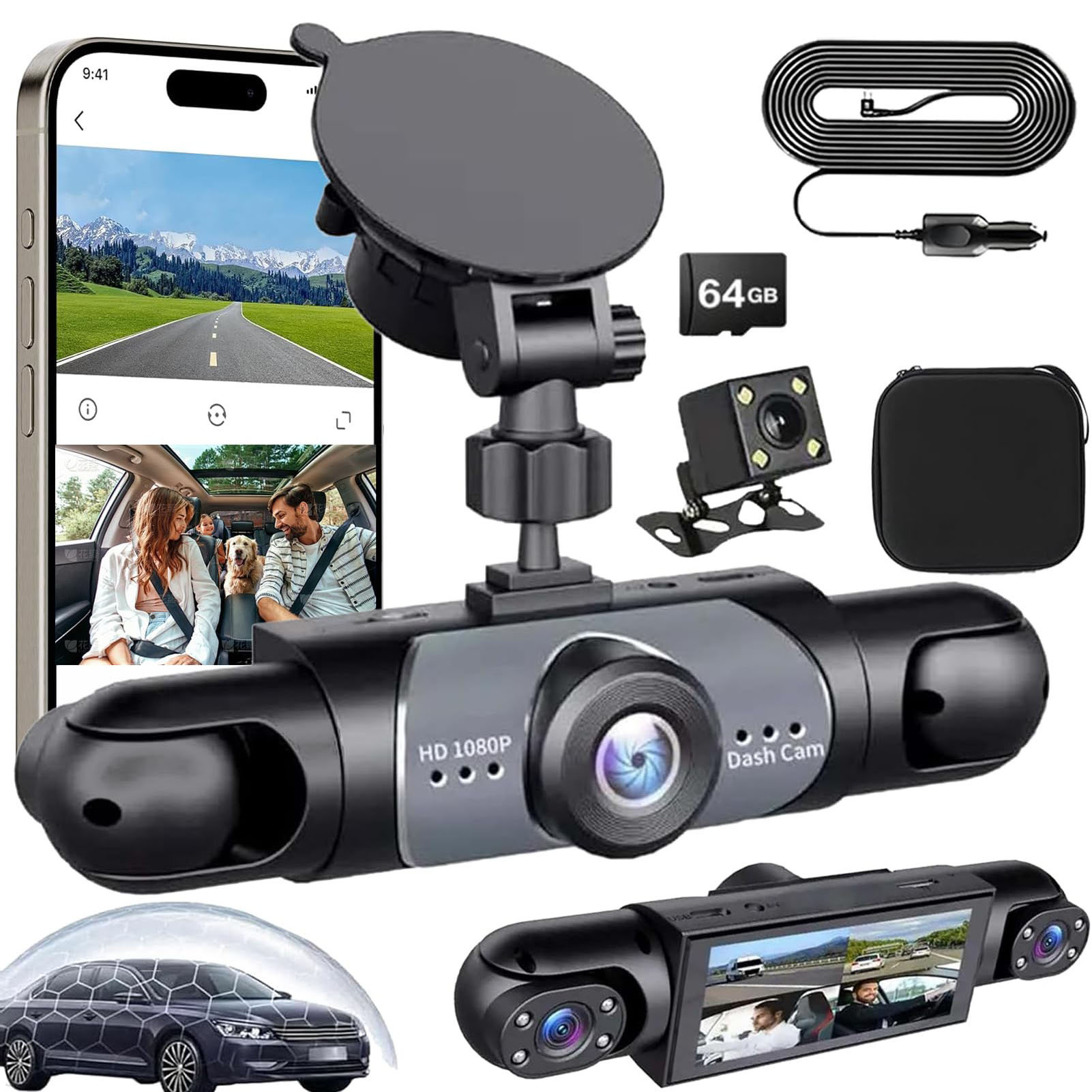 Full View Car Dashcam System, Four-Record Monitoring Driving Recorder ...