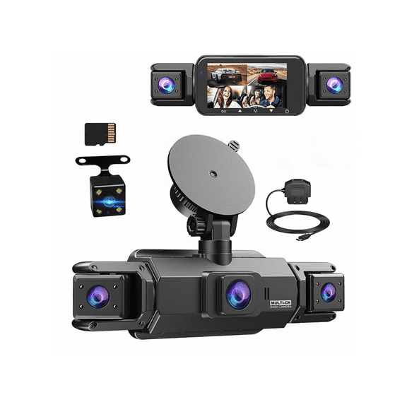 Full View Dash Cam Front and Rear Inside,4 Channel Dashcam 1080P Full HD Dash Camera for Car with SD Card,Night Vision, 24H Parking Mode/Loop Recording,Car Accessories