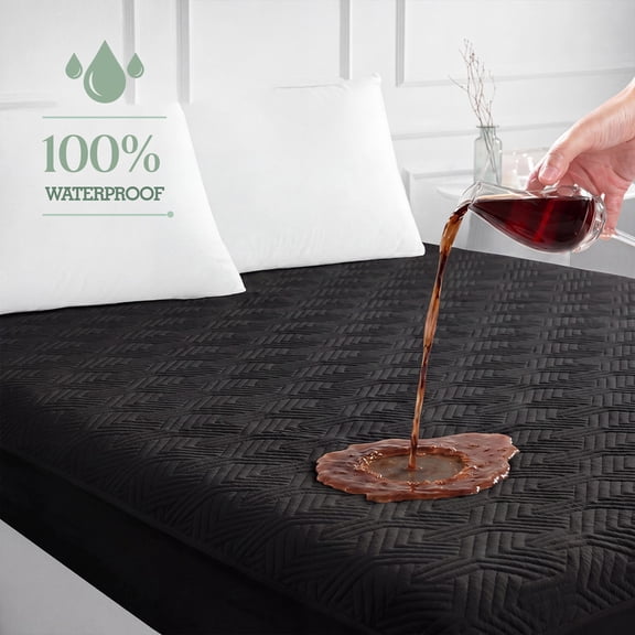 Vccoem Full Waterproof Mattress Protector, Quilted Breathable Noiseless Mattress Pad, Deep Pocket Fits up to 21”, Black