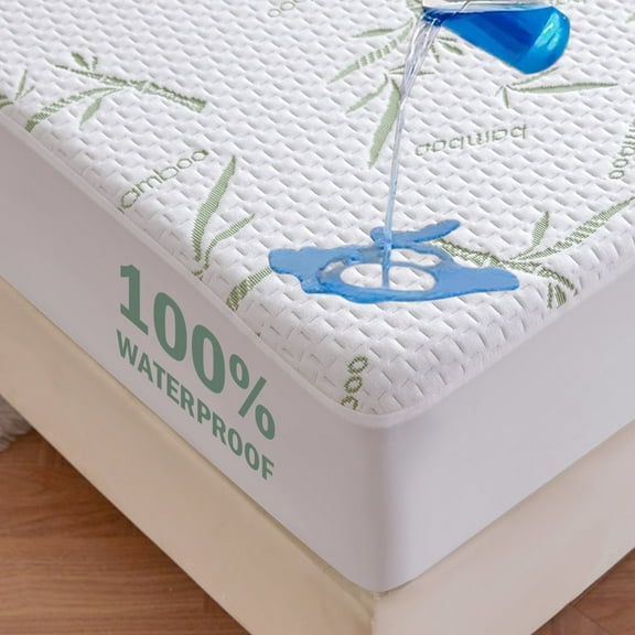 Full Waterproof Mattress Protector, Rayon Made from Bamboo Mattress Pad Cover, Soft Breathable Cooling Mattress Pad Cover, Mattress Protector up to 21in Deep Pocket Tightly Fitted Mattress Protection