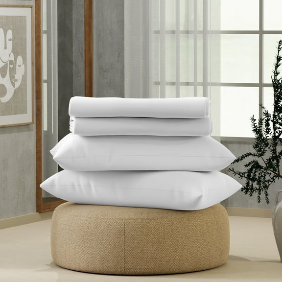 Color Sense Brushed Percale Cotton Blend - 4 Piece Bed Sheet Set - Cool & Crisp, Wrinkle Resistant - Full Arctic White