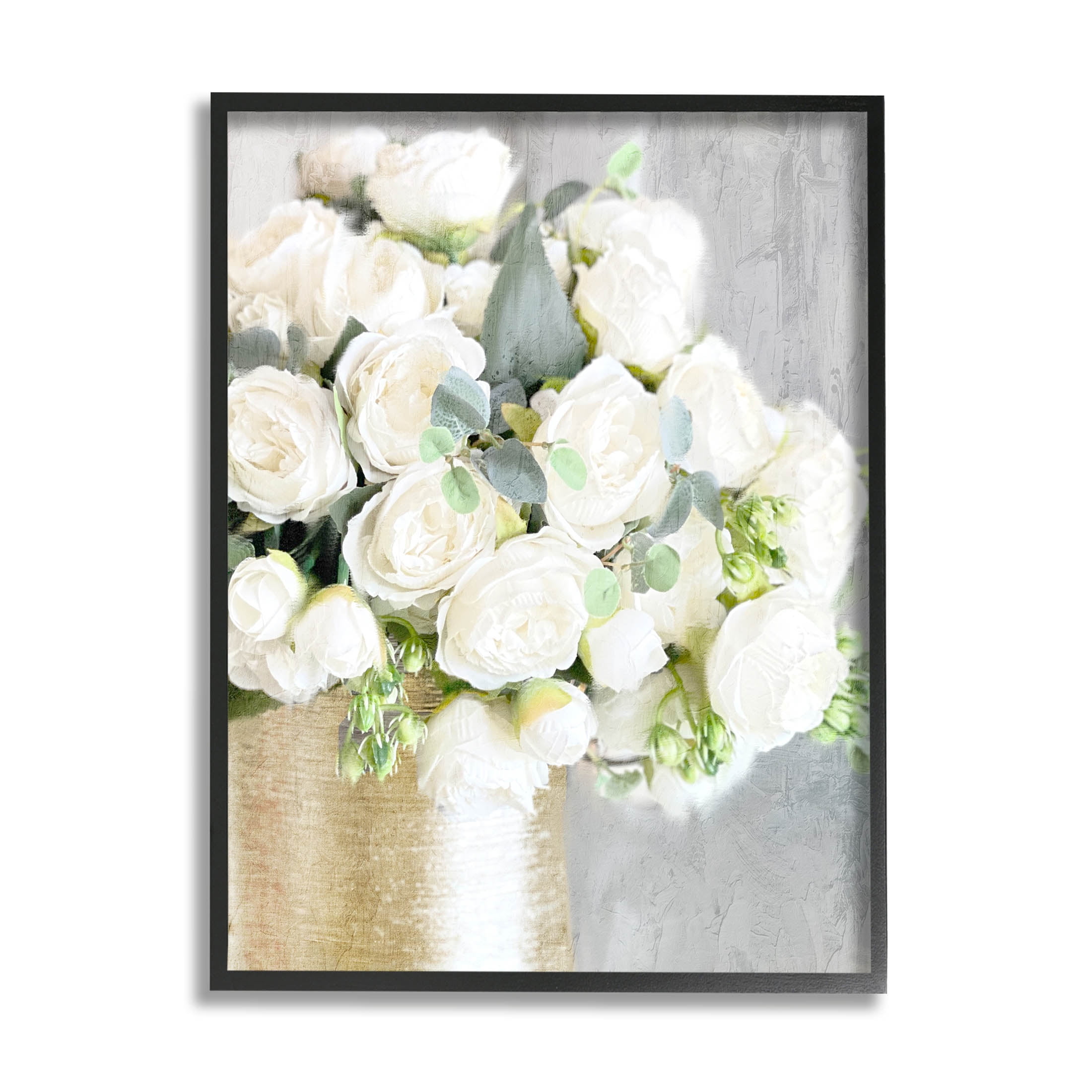 Full White Rose Bouquet Botanical & Floral Graphic Art Black Framed Art Print Wall Art