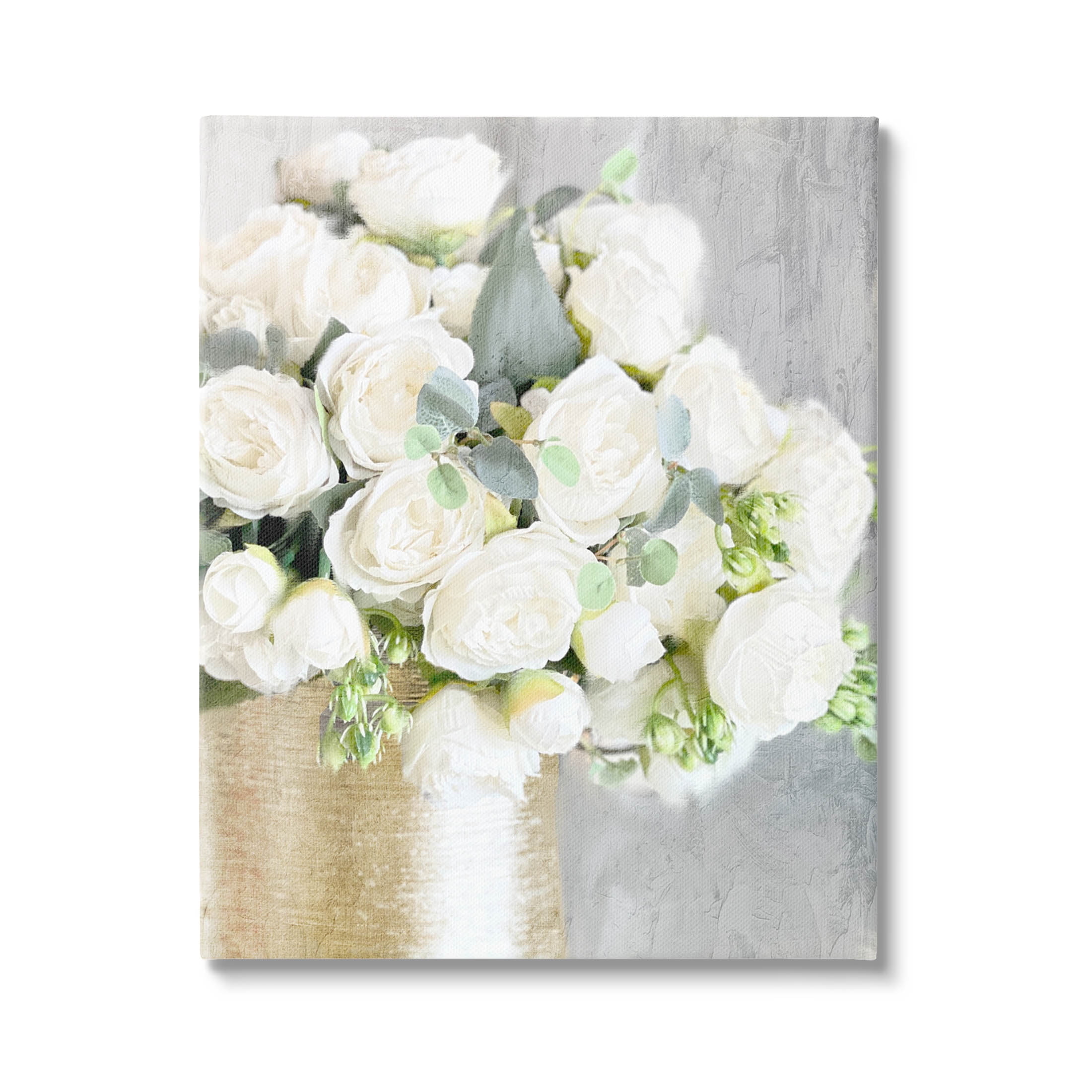 Full White Rose Bouquet Botanical & Floral Graphic Art Gallery Wrapped Canvas Print Wall Art