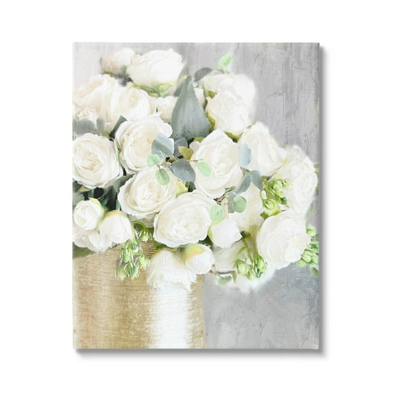 Full White Rose Bouquet Botanical & Floral Graphic Art Gallery Wrapped Canvas Print Wall Art