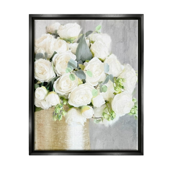 Full White Rose Bouquet Botanical & Floral Graphic Art Jet Black Framed Art Print Wall Art