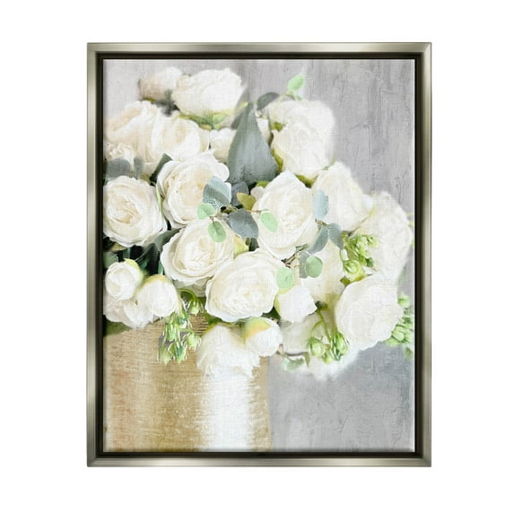 Full White Rose Bouquet Botanical & Floral Graphic Art Luster Gray Framed Art Print Wall Art