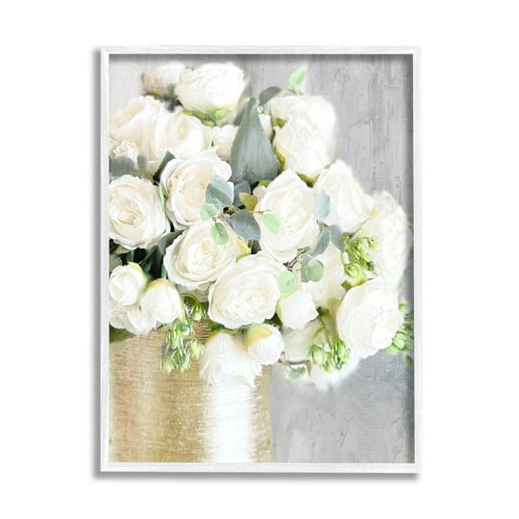 Full White Rose Bouquet Botanical & Floral Graphic Art White Framed Art Print Wall Art